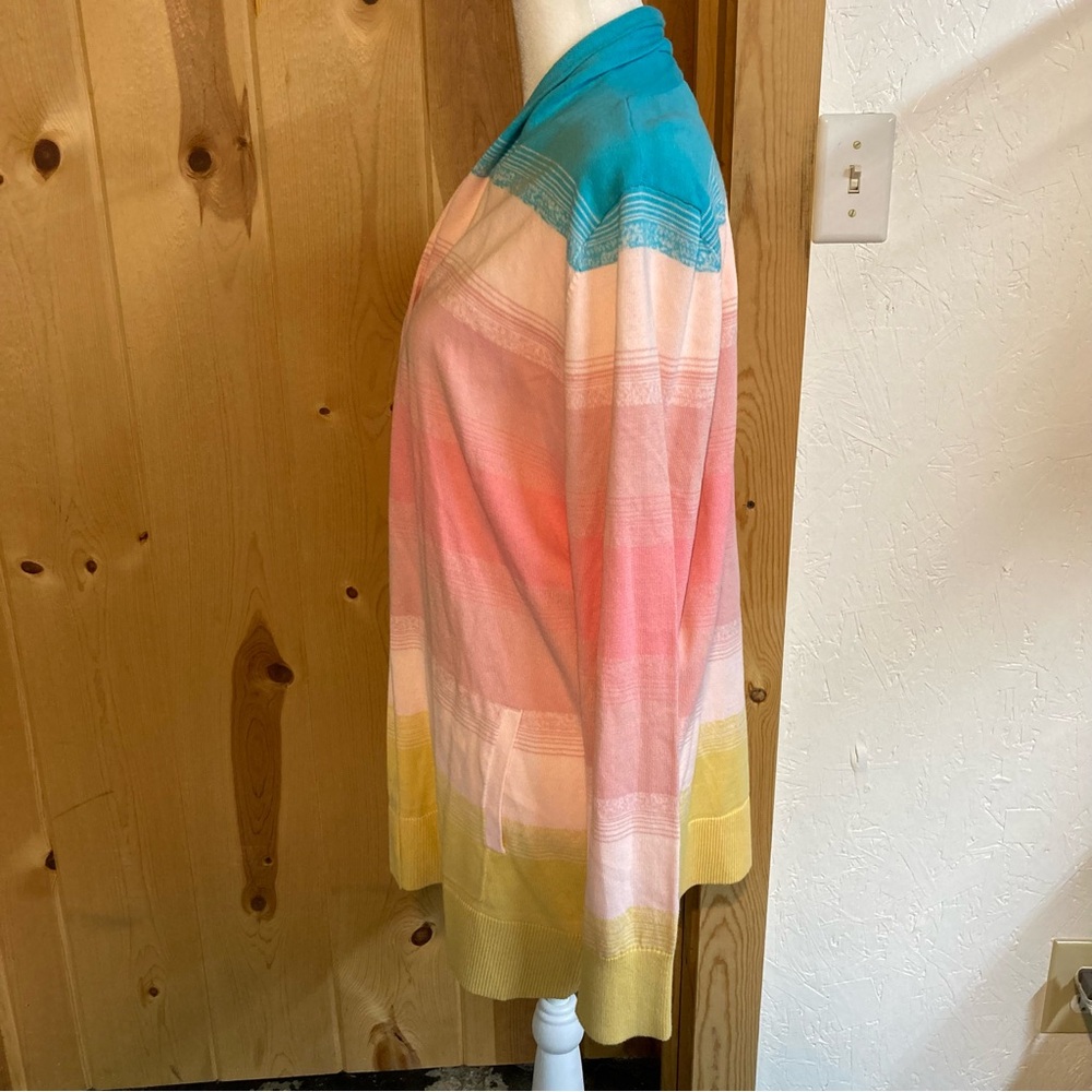 Lands' End Women's Multicolor Striped Open Cardigan size M 100% Cotton Pockets - Picture 2 of 8